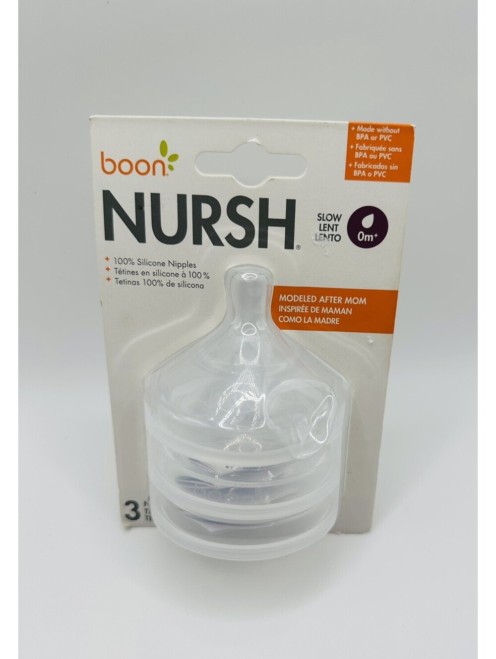 Boon Nursh Silicone Bottle Nipples Fast Flow 6m+ (Pack Of 3)